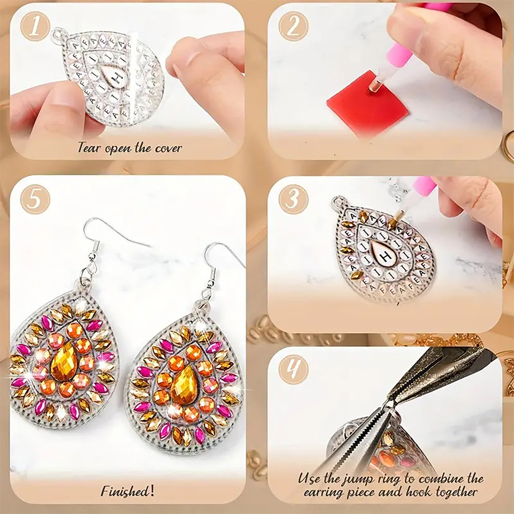 4 Pairs Double Sided Exquisite Pattern Diamond Painting Earrings for Women Girls