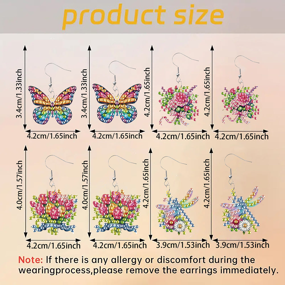 4 Pairs Double Sided Exquisite Pattern Diamond Painting Earrings for Women Girls