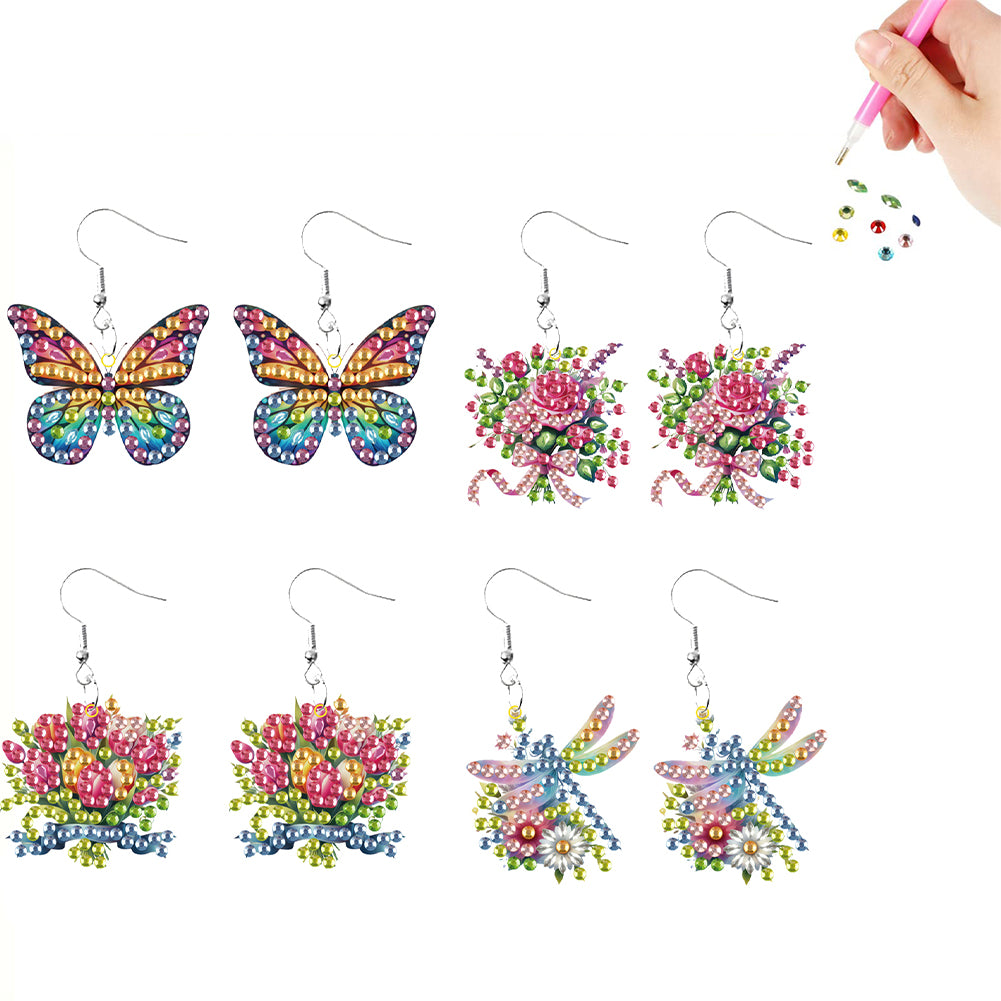 4 Pairs Double Sided Exquisite Pattern Diamond Painting Earrings for Women Girls