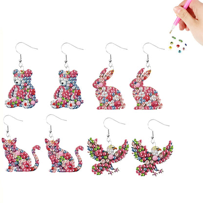 4 Pairs Double Sided Exquisite Pattern Diamond Painting Earrings for Women Girls