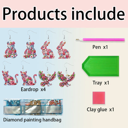 4 Pairs Double Sided Exquisite Pattern Diamond Painting Earrings for Women Girls