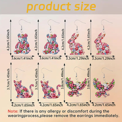 4 Pairs Double Sided Exquisite Pattern Diamond Painting Earrings for Women Girls