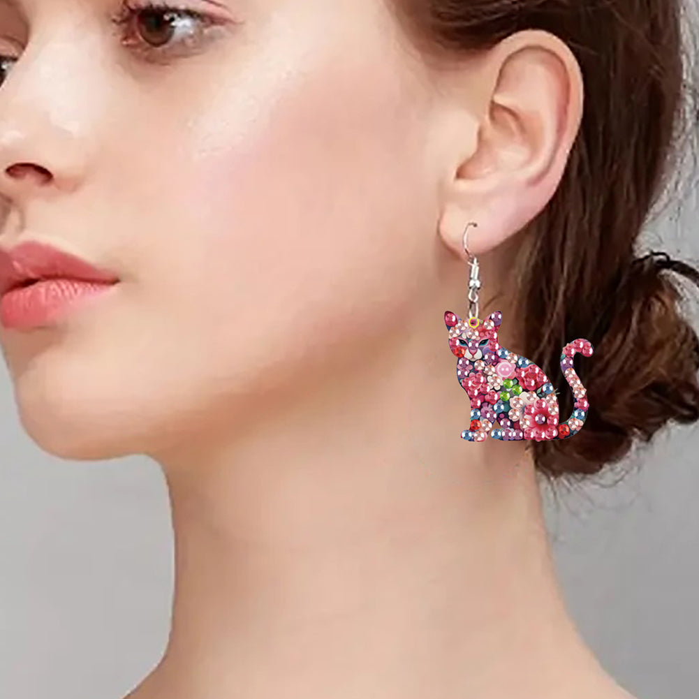 4 Pairs Double Sided Exquisite Pattern Diamond Painting Earrings for Women Girls