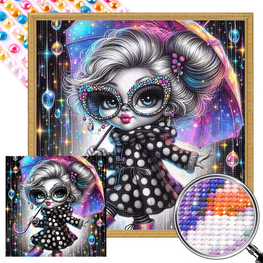 AB Diamond Painting - Full Round - Black And White Girl With Umbrella (40*40CM)