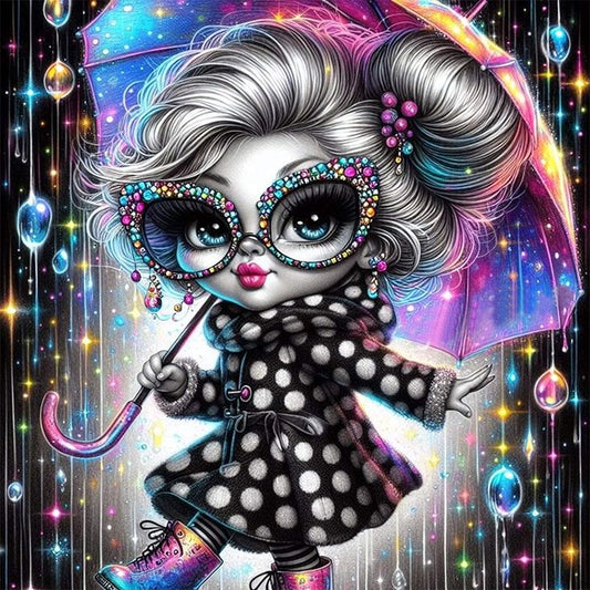 AB Diamond Painting - Full Round - Black And White Girl With Umbrella (40*40CM)