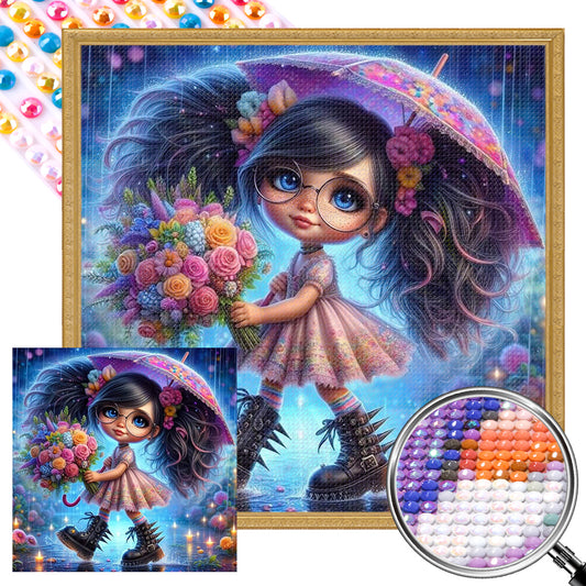 AB Diamond Painting - Full Round - Cute Girl With Umbrella (40*40CM)