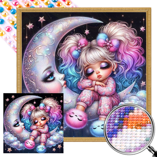 AB Diamond Painting - Full Round - Girl On The Moon (40*40CM)