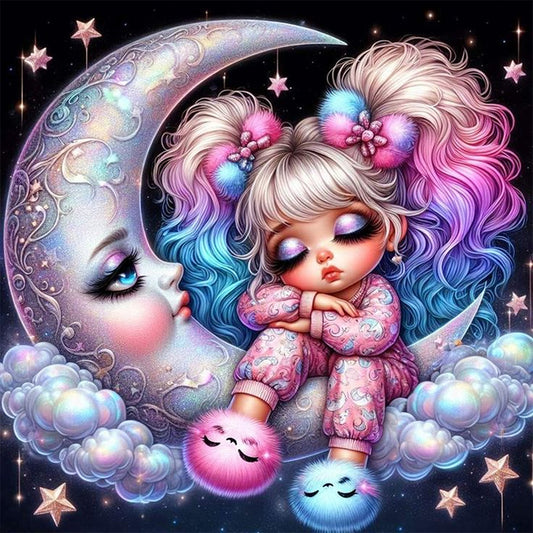 AB Diamond Painting - Full Round - Girl On The Moon (40*40CM)