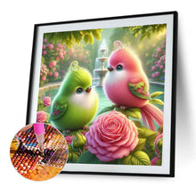 Load image into Gallery viewer, Diamond Painting - Full Round - Fountain Flower Forest Green Pink Twin Birds (40*40CM)

