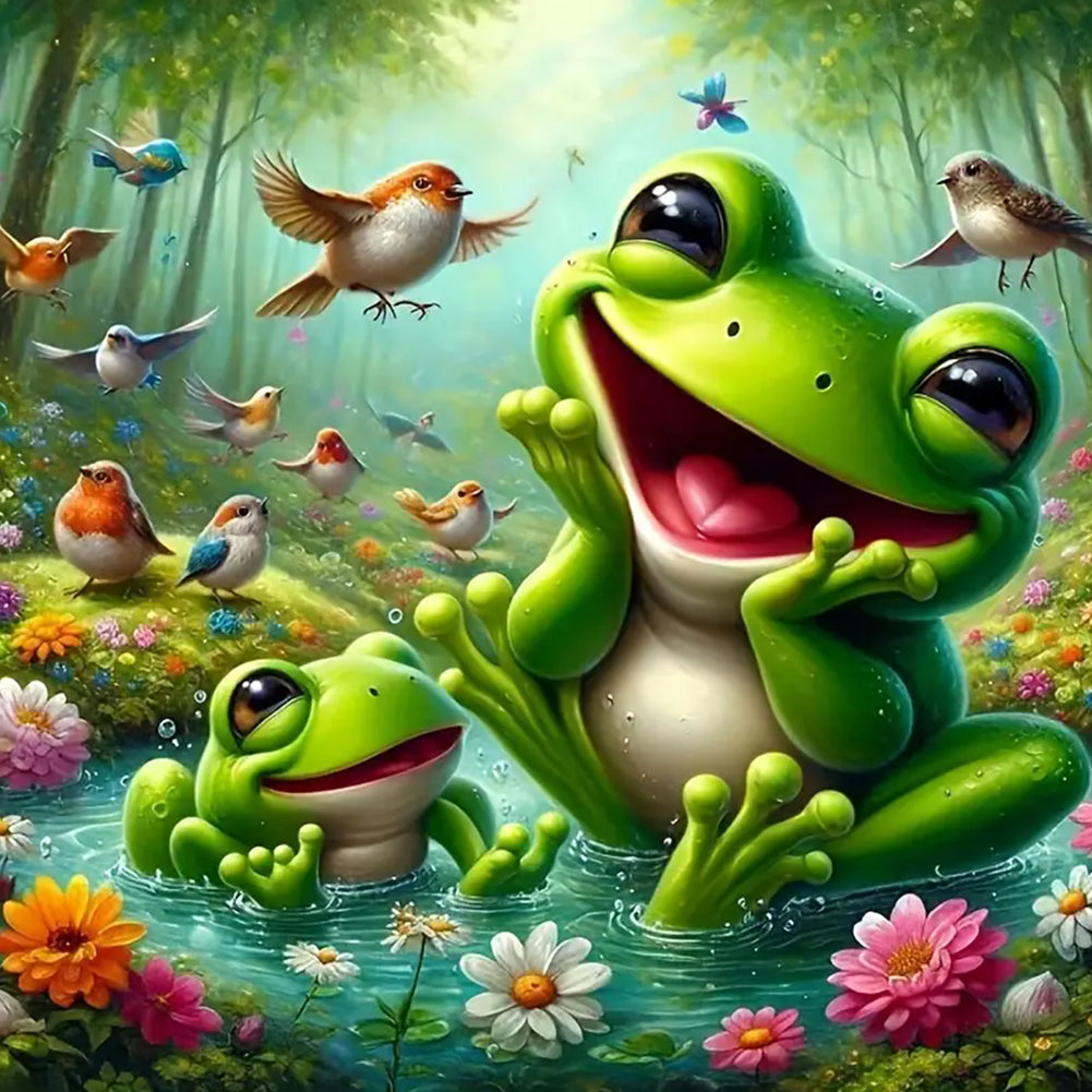 Diamond Painting - Full Round - Happy Frog Sparrow Group (40*40CM)