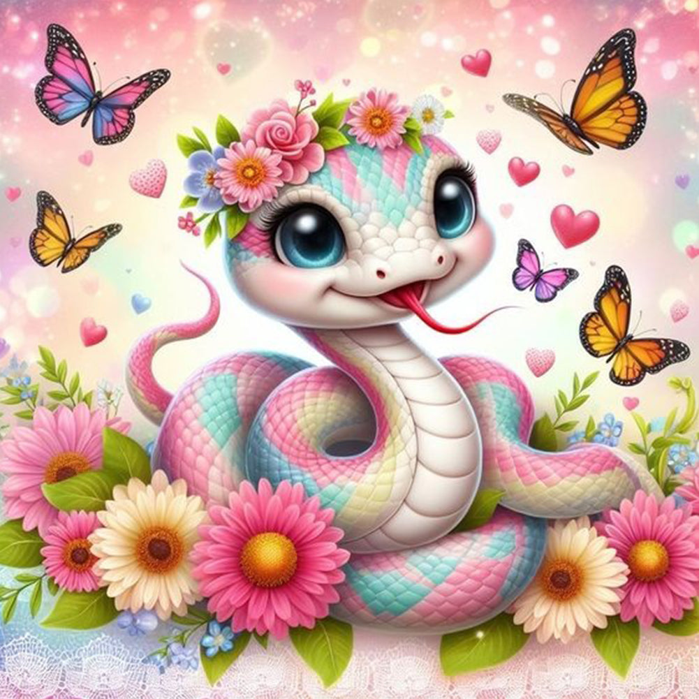 Diamond Painting - Full Round - Daisy Butterfly Pink Snake (40*40CM)