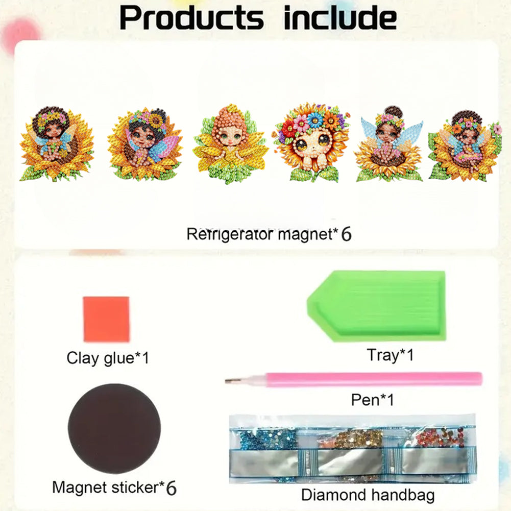 6Pcs Acrylic Cute Pattern Diamond Art Refrigerator Magnets Sticker for Beginners