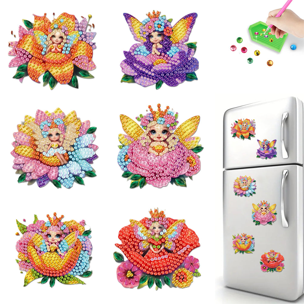 6Pcs Acrylic Cute Pattern Diamond Art Refrigerator Magnets Sticker for Beginners