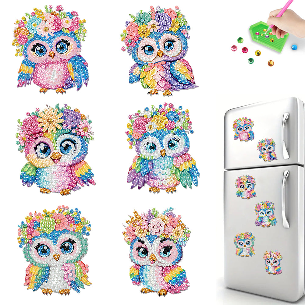 6Pcs Acrylic Cute Pattern Diamond Art Refrigerator Magnets Sticker for Beginners