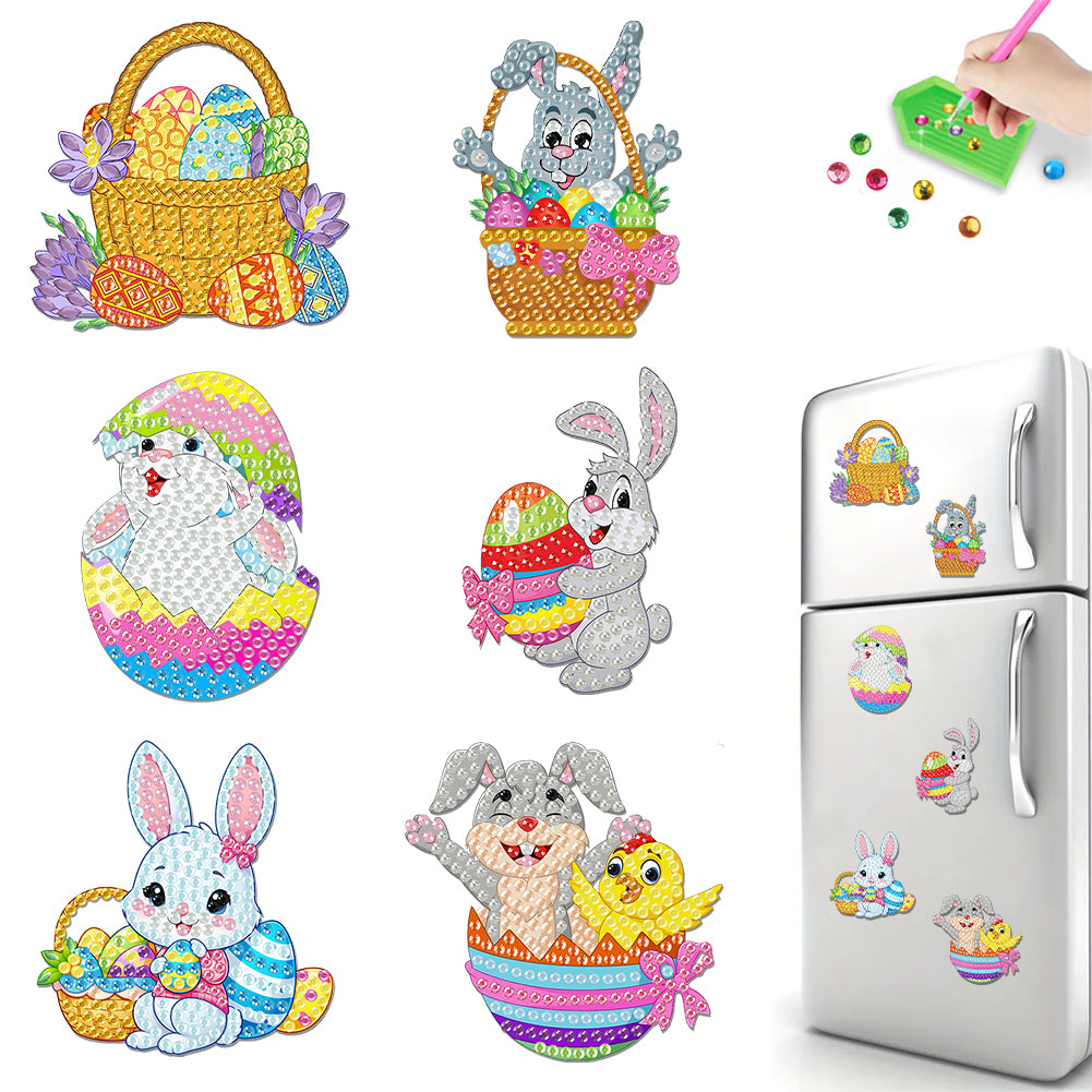 6Pcs Acrylic Cute Pattern Diamond Art Refrigerator Magnets Sticker for Beginners