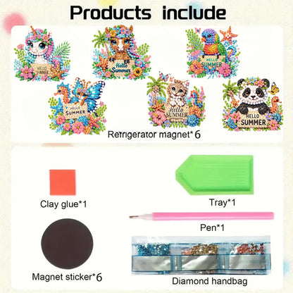 6Pcs Acrylic Cute Pattern Diamond Art Refrigerator Magnets Sticker for Beginners