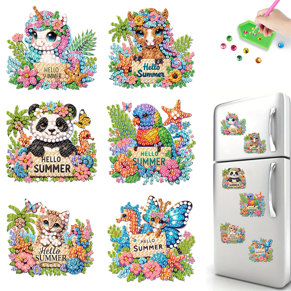 6Pcs Acrylic Cute Pattern Diamond Art Refrigerator Magnets Sticker for Beginners