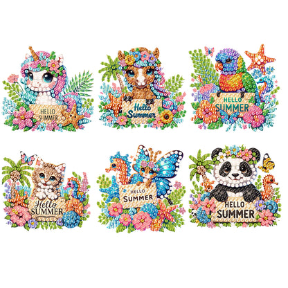 6Pcs Acrylic Cute Pattern Diamond Art Refrigerator Magnets Sticker for Beginners