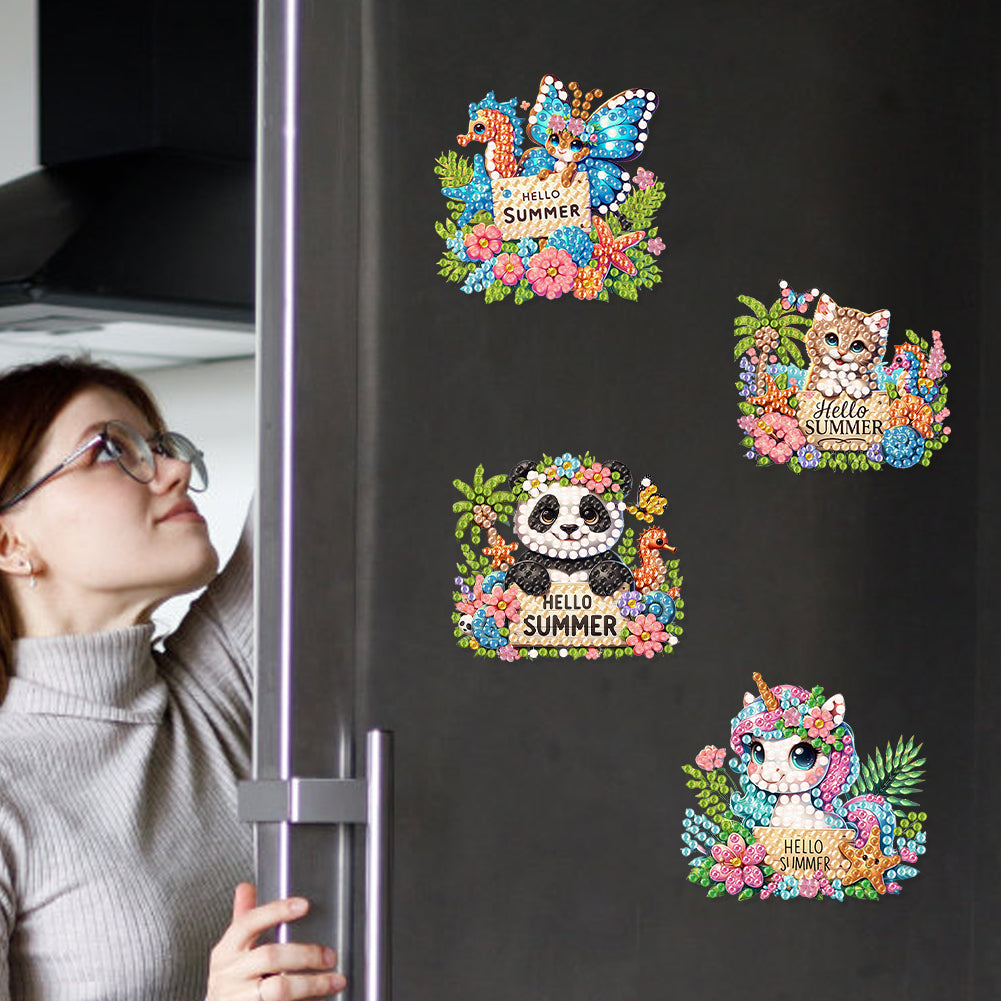 6Pcs Acrylic Cute Pattern Diamond Art Refrigerator Magnets Sticker for Beginners