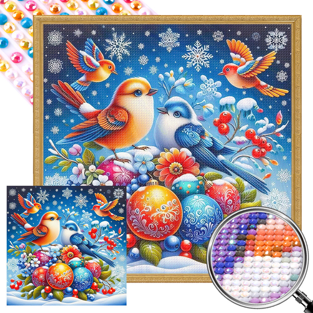 AB Diamond Painting - Full Round - Birds On The Snow (40*40CM)