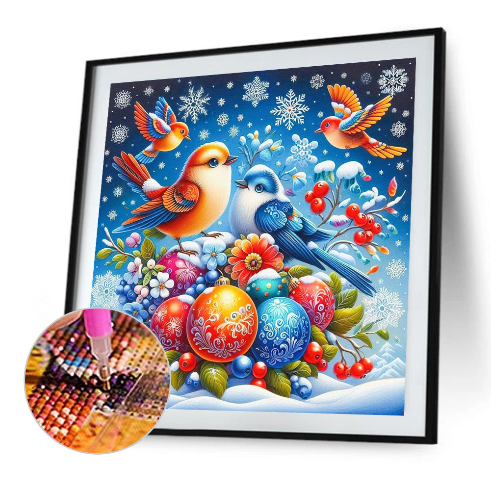 AB Diamond Painting - Full Round - Birds On The Snow (40*40CM)