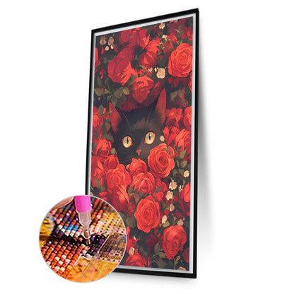 AB Diamond Painting - Full Round - Black Cat In The Red Rose Bush (40*70CM)