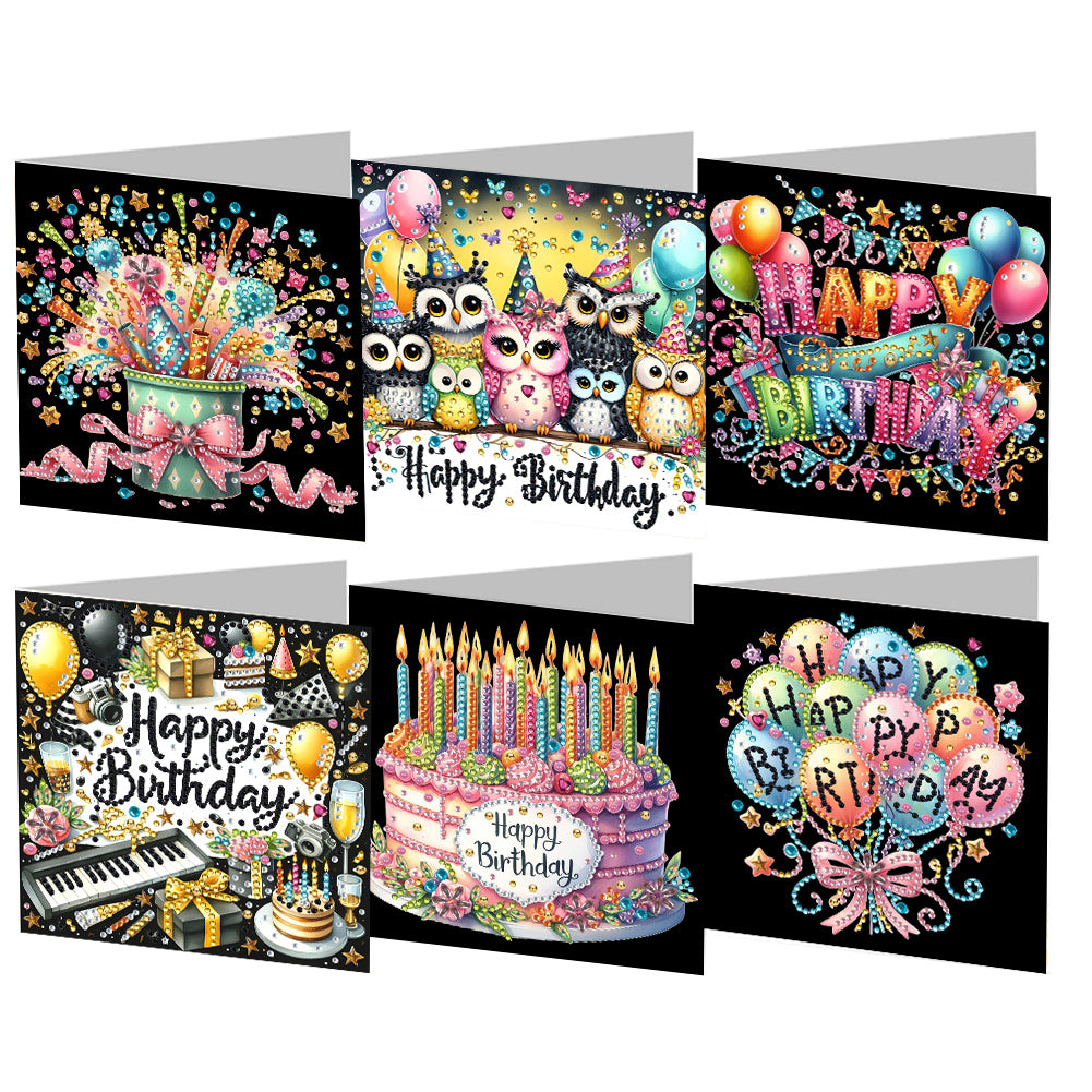 6Pcs Birthday Diamond Handmade Card Diamond Daily Wish Card for Adults Beginners
