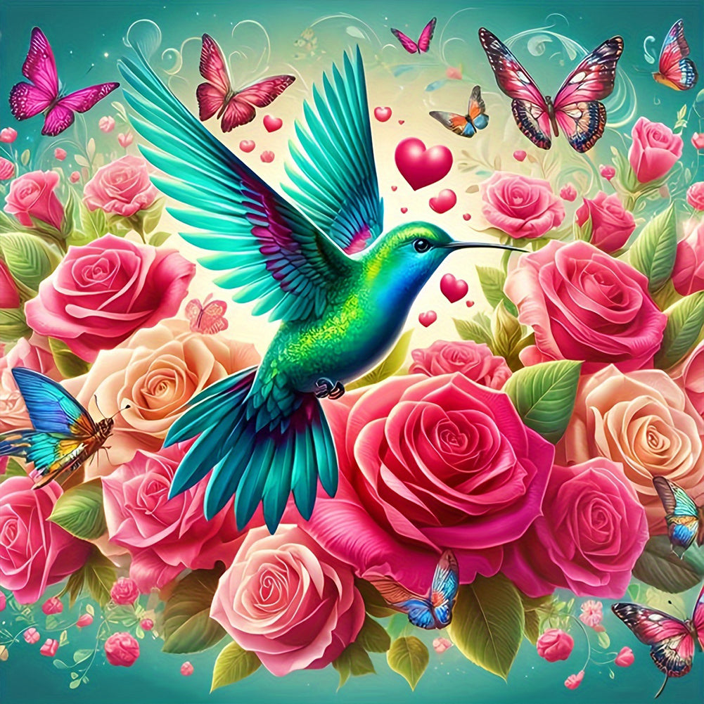 Diamond Painting - Full Round - Rose Butterfly Hummingbird (30*30CM)