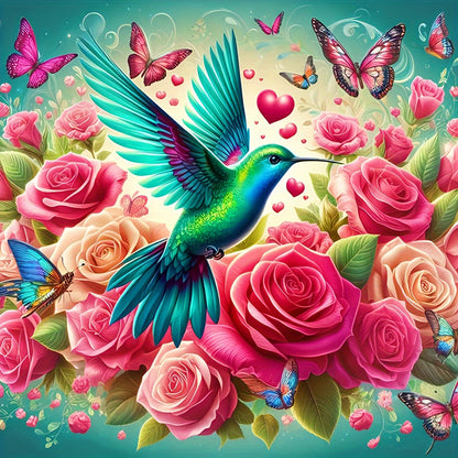 Diamond Painting - Full Round - Rose Butterfly Hummingbird (30*30CM)