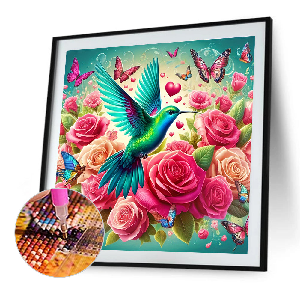 Diamond Painting - Full Round - Rose Butterfly Hummingbird (30*30CM)