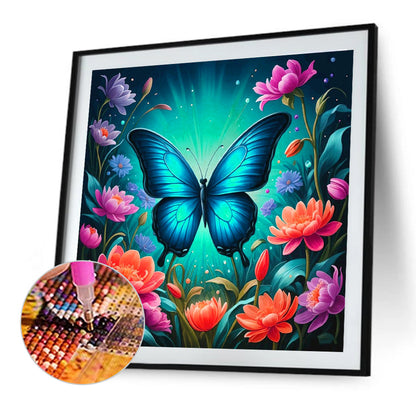 Diamond Painting - Full Round - Flower Blue Butterfly (30*30CM)