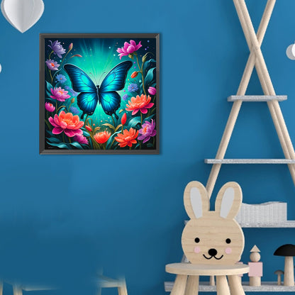 Diamond Painting - Full Round - Flower Blue Butterfly (30*30CM)