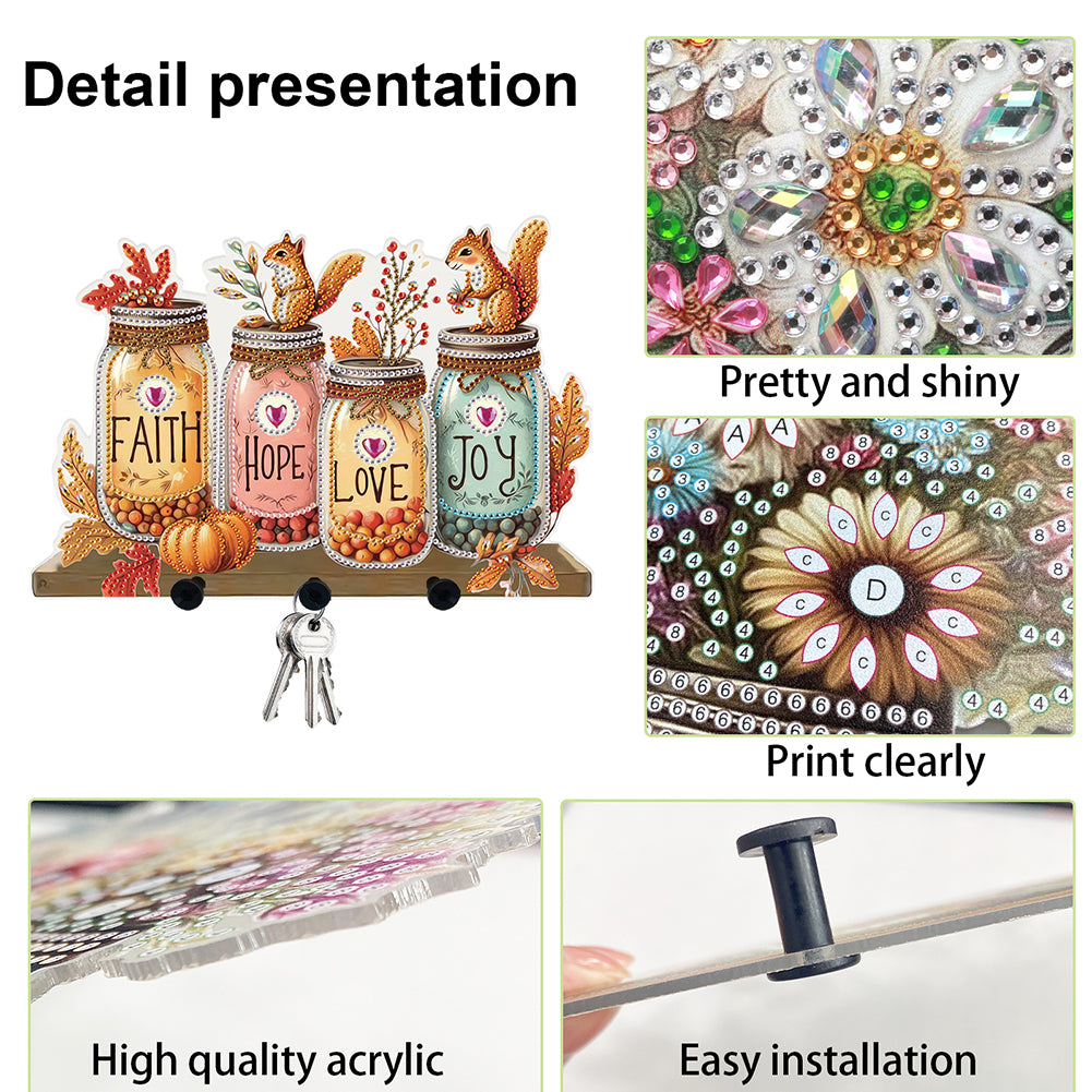 Acrylic Vase Bouquet Diamond Art Hanging Hooks A Row of 3 Hooks DIY Crafts Decor