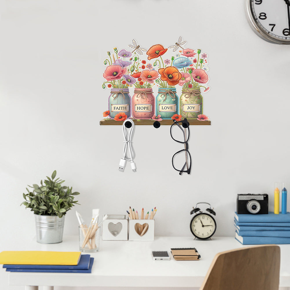 Acrylic Vase Bouquet Diamond Art Hanging Hooks A Row of 3 Hooks DIY Crafts Decor