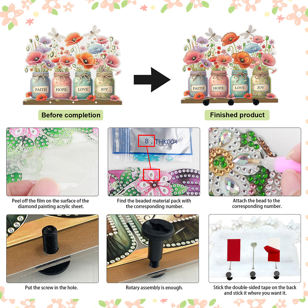 Acrylic Vase Bouquet Diamond Art Hanging Hooks A Row of 3 Hooks DIY Crafts Decor