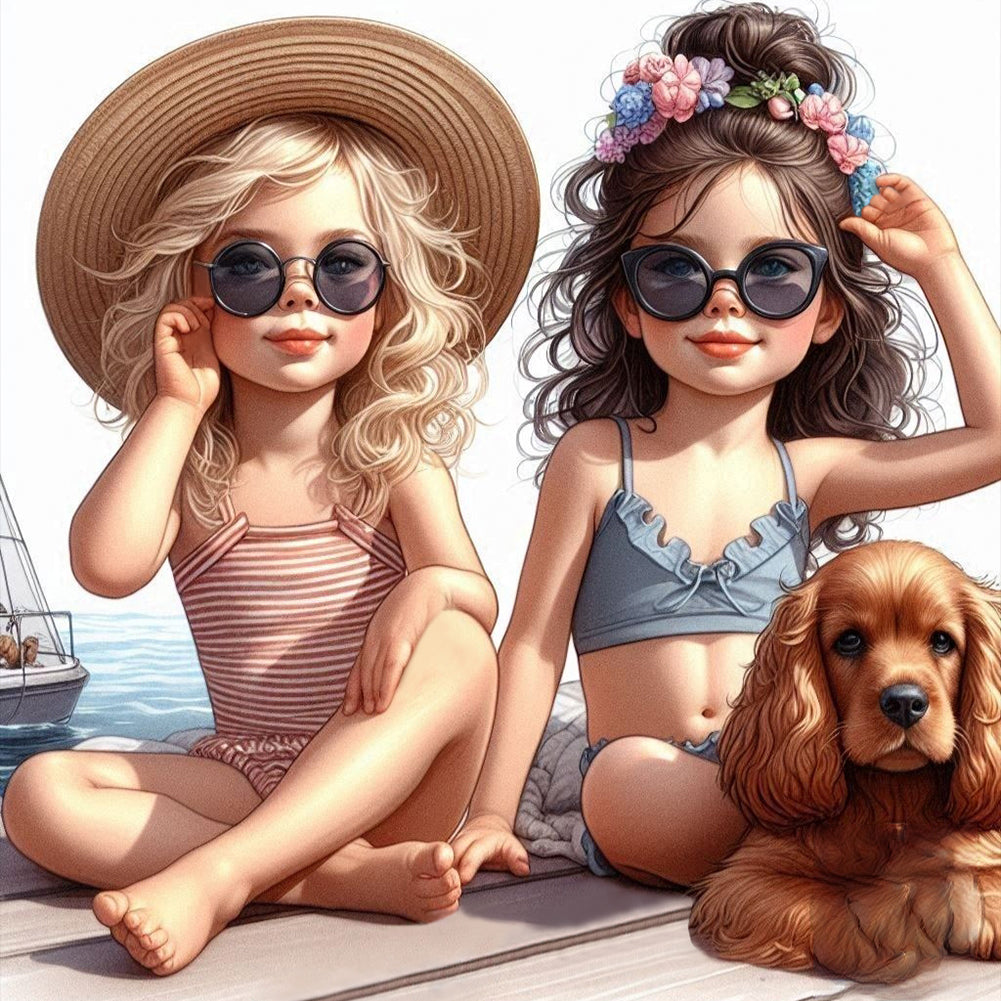 Diamond Painting - Full Round - Two Girls With Sunglasses (40*40CM)