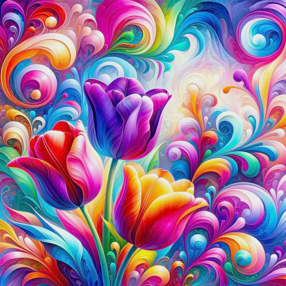 Diamond Painting - Full Round - Colorful Abstract Art Flowers (30*30CM)