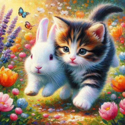 Diamond Painting - Full Round - Kitten And Bunny (30*30CM)
