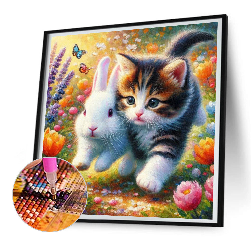 Diamond Painting - Full Round - Kitten And Bunny (30*30CM)