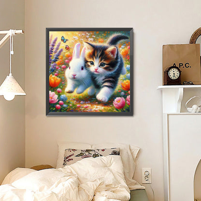 Diamond Painting - Full Round - Kitten And Bunny (30*30CM)
