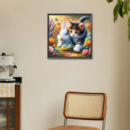 Diamond Painting - Full Round - Kitten And Bunny (30*30CM)