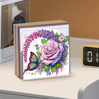Acrylic Flowers Butterfly Diamond Painting Napkin Holder Ornament for Art Crafts