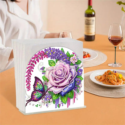 Acrylic Flowers Butterfly Diamond Painting Napkin Holder Ornament for Art Crafts