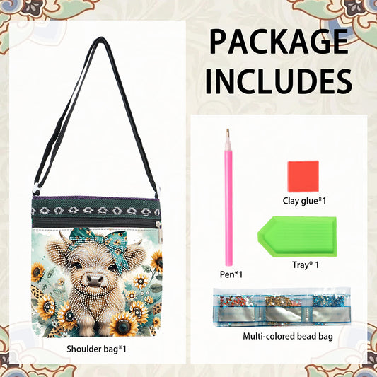 Sunflower Yak 5D DIY Diamond Painting Shopper Bag Diamond Handmade Satchel Bag