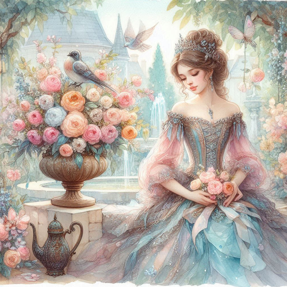 Diamond Painting - Full Round - Rococo Girl And Flower (40*40CM)