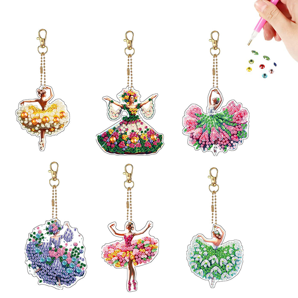 6Pcs Double Sided Special Shape Animals Diamond Art Keyring for Beginners Adults