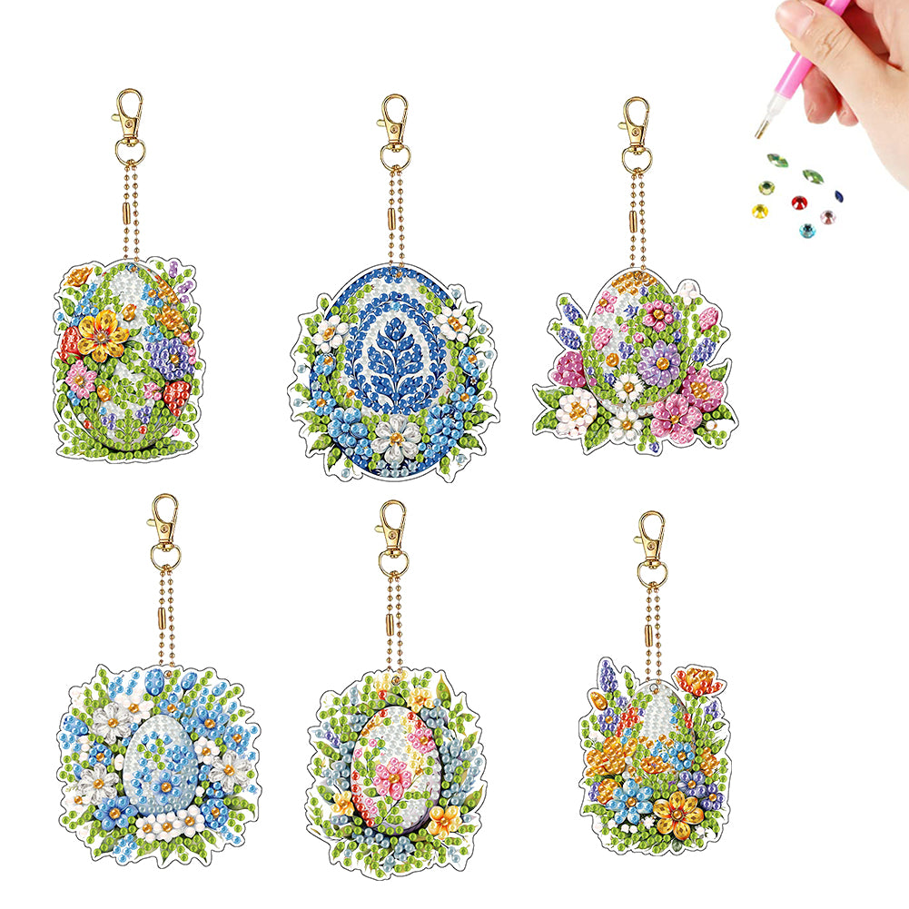6Pcs Double Sided Special Shape Animals Diamond Art Keyring for Beginners Adults