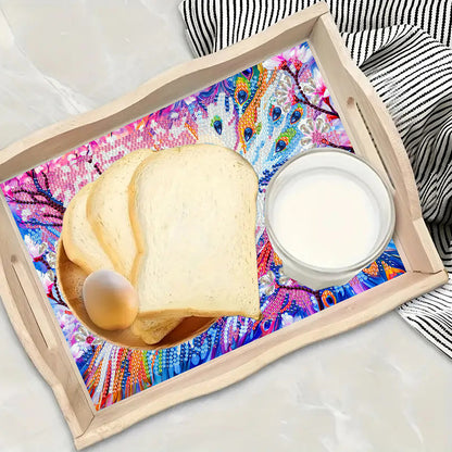 Wooden Beautiful Pattern 5D Diamond Painting Tray Art Craft with Handle for Desk