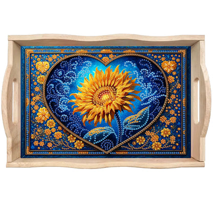 Wooden Beautiful Pattern 5D Diamond Painting Tray Art Craft with Handle for Desk