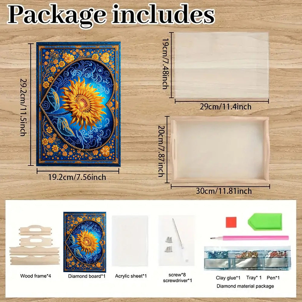 Wooden Beautiful Pattern 5D Diamond Painting Tray Art Craft with Handle for Desk